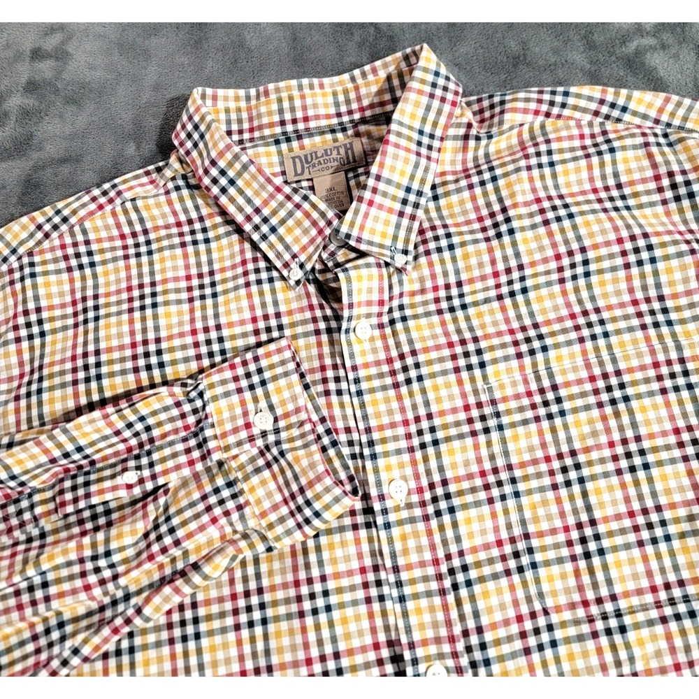 Duluth Trading Shirt Men 3XL Yellow Plaid Wrinklefighter Pocket Long Sleeve